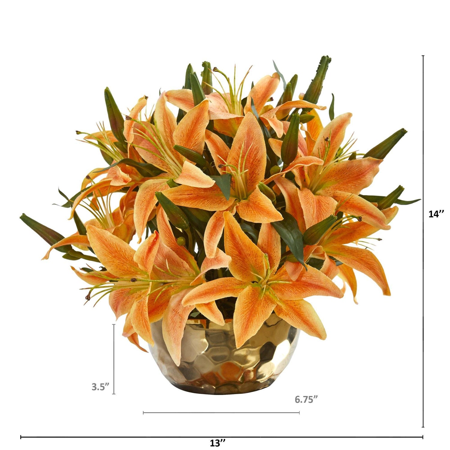 14” Lily Artificial Arrangement in Gold Vase