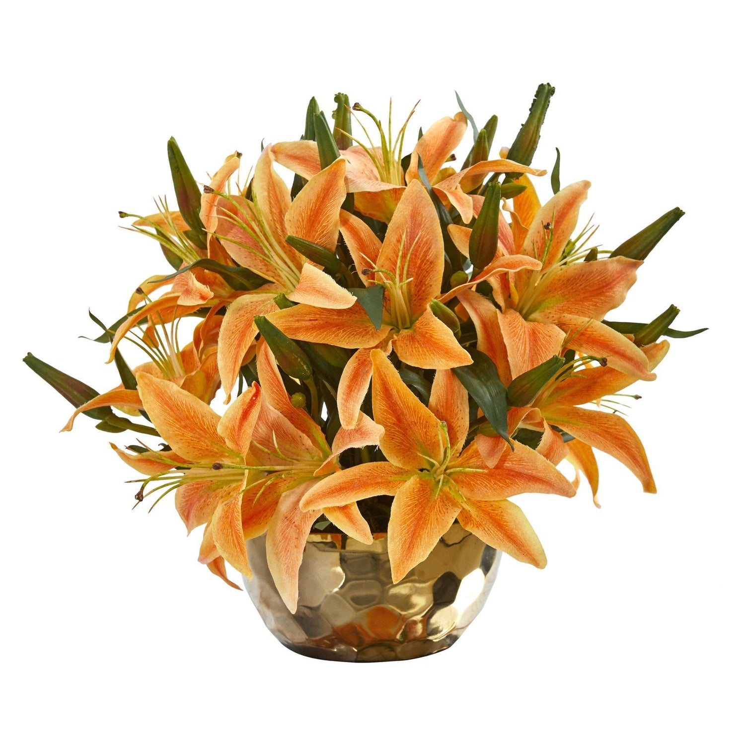 14” Lily Artificial Arrangement in Gold Vase