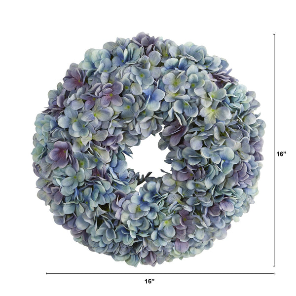 16” Hydrangea Artificial Wreath Ocean Blue