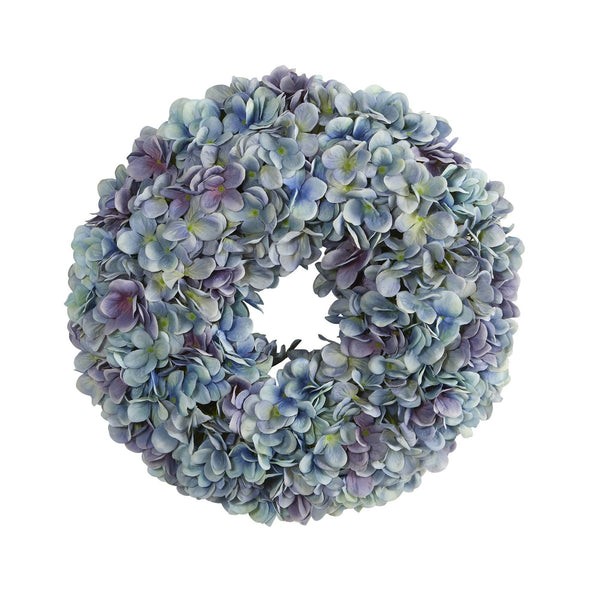 16” Hydrangea Artificial Wreath Ocean Blue