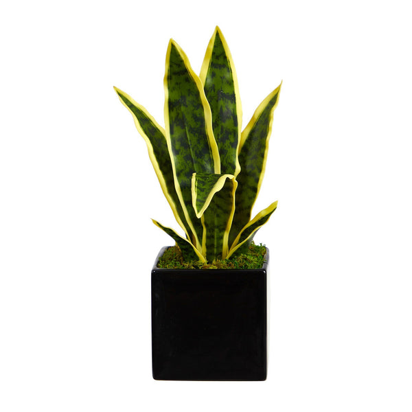 16” Sansevieria Artificial Plant in Black Planter