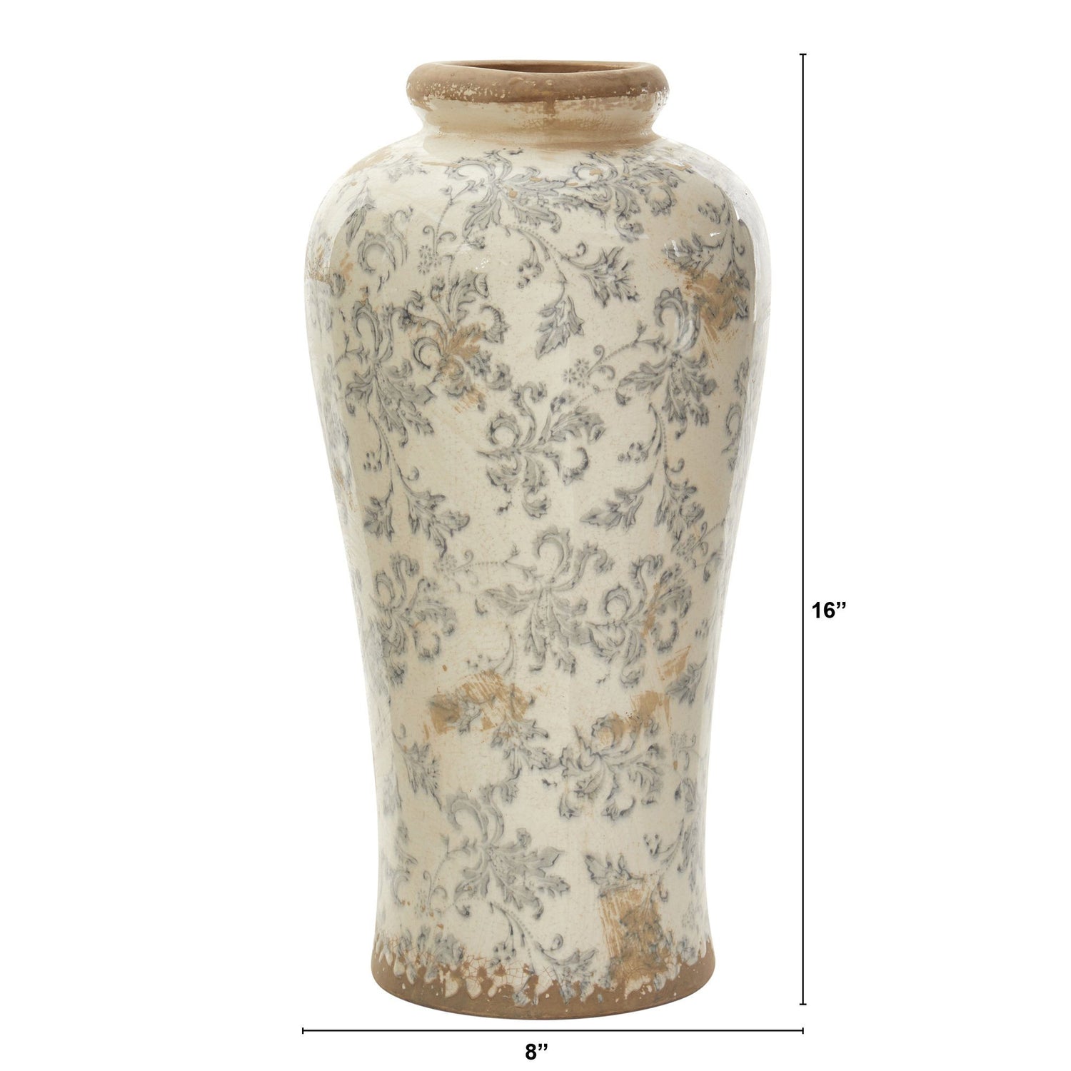 16” Tuscan Ceramic Floral Scroll Urn Vase