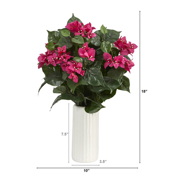 18” Bougainvillea Artificial Plant in White Planter