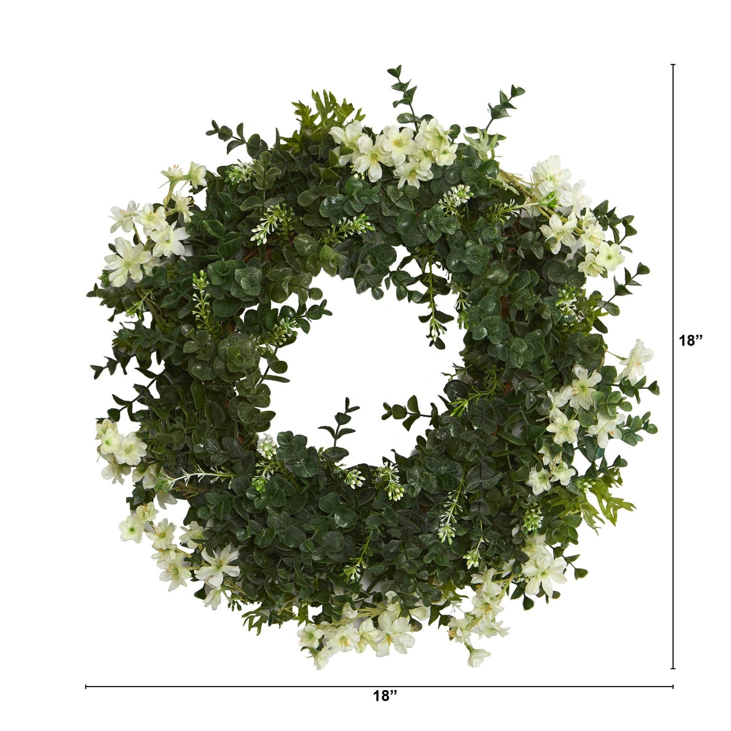 18” Eucalyptus and Dancing Daisy Double Ring Artificial Wreath with Twig Base