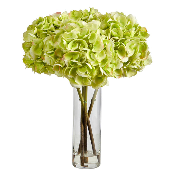 18” Hydrangea Artificial Arrangement in Cylinder Glass Vase