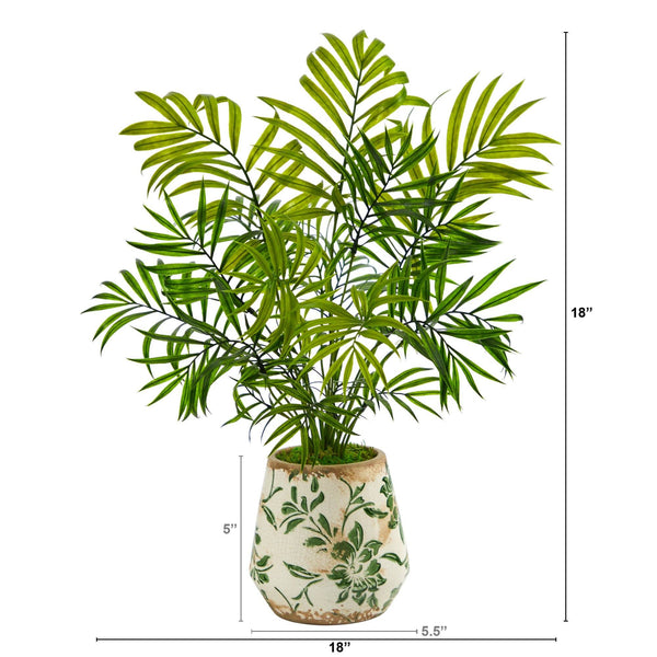 18” Mini Areca Palm Artificial Plant in Floral Vase