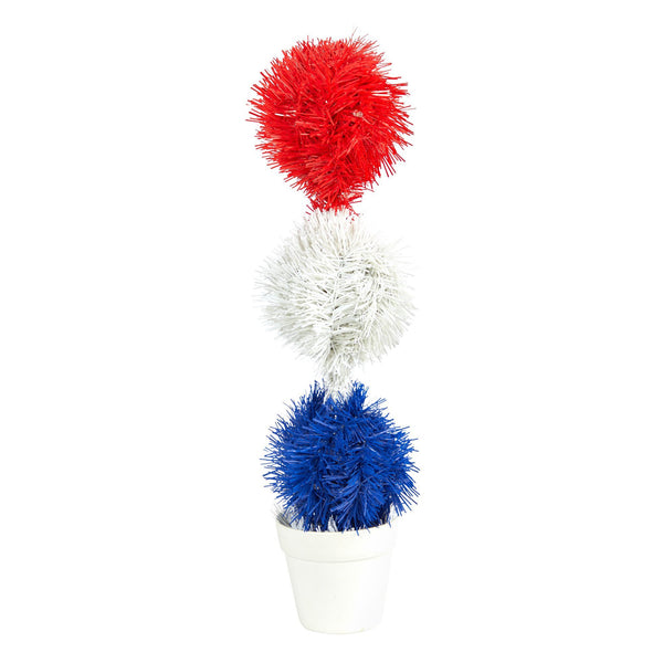 18” Red, White and Blue “Americana” Artificial Topiary Plant with 35 Warm LED Lights