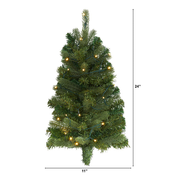 2' Flat Back Wall Hanging Artificial Christmas Tree with 20 Clear LED Lights