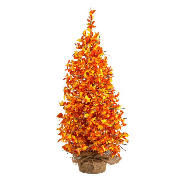 2' Harvest Halloween Artificial Christmas Tree Pre-Lit with 50 LED lights in Burlap Base