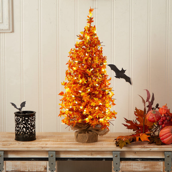 2' Harvest Halloween Artificial Christmas Tree Pre-Lit with 50 LED lights in Burlap Base