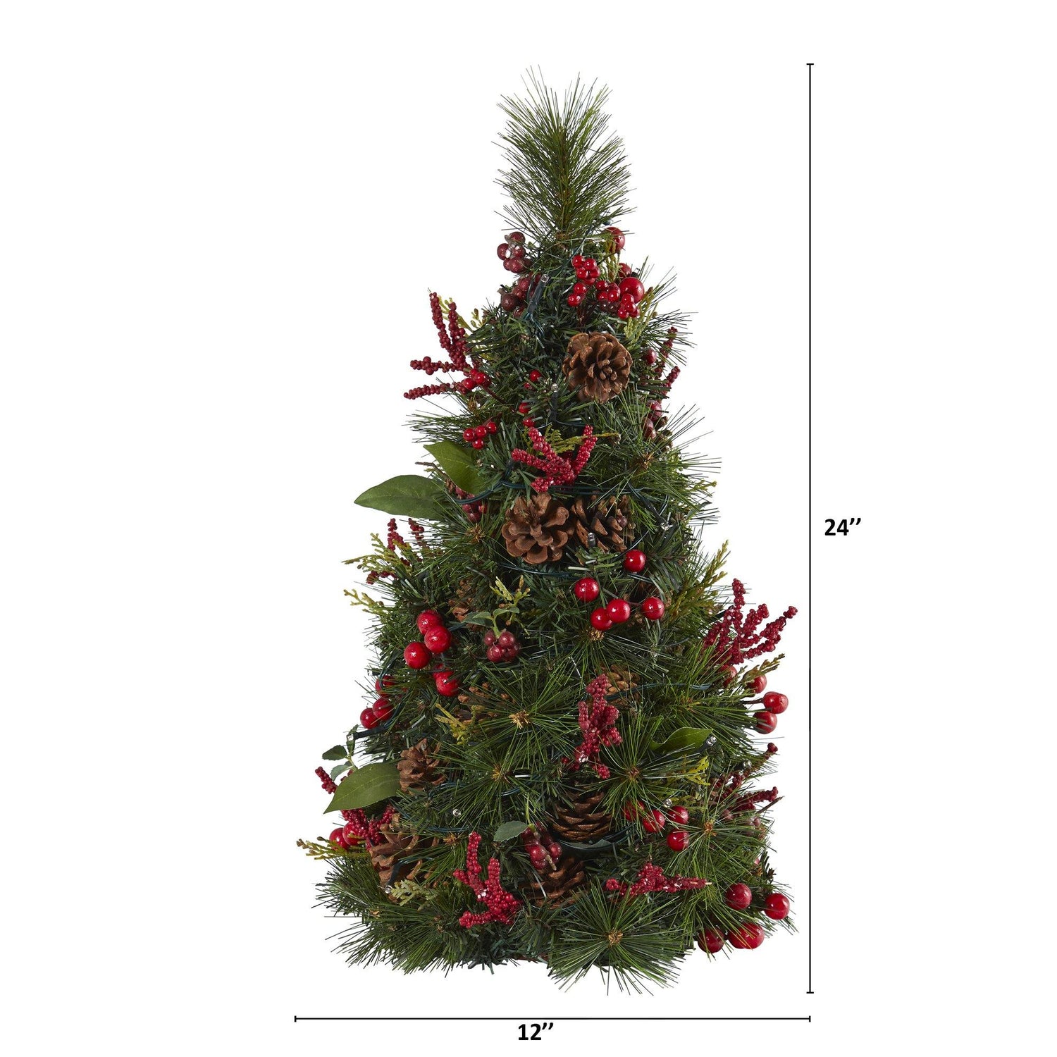 2’ Mixed Berry and Pine Cone Artificial Christmas Tree with 35 Clear LED Lights