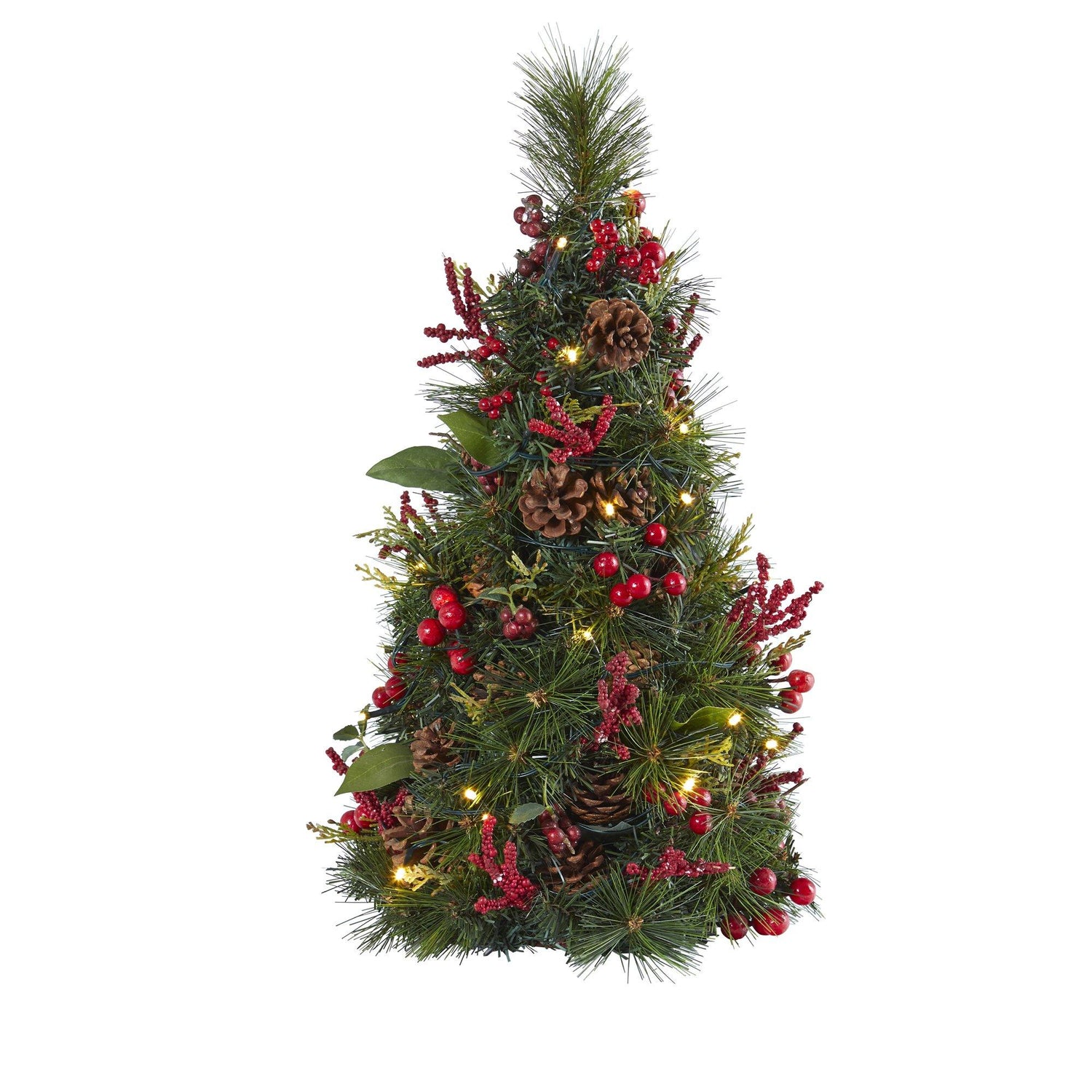 2’ Mixed Berry and Pine Cone Artificial Christmas Tree with 35 Clear LED Lights