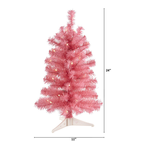 2’ Pink Artificial Christmas Tree with 35 LED Lights and 72 Bendable Branches