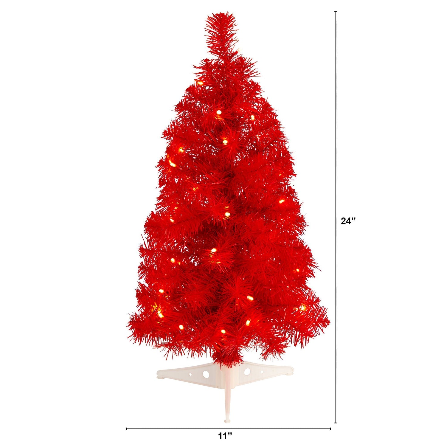 2’ Red Artificial Christmas Tree with 35 LED Lights and 72 Bendable Branches