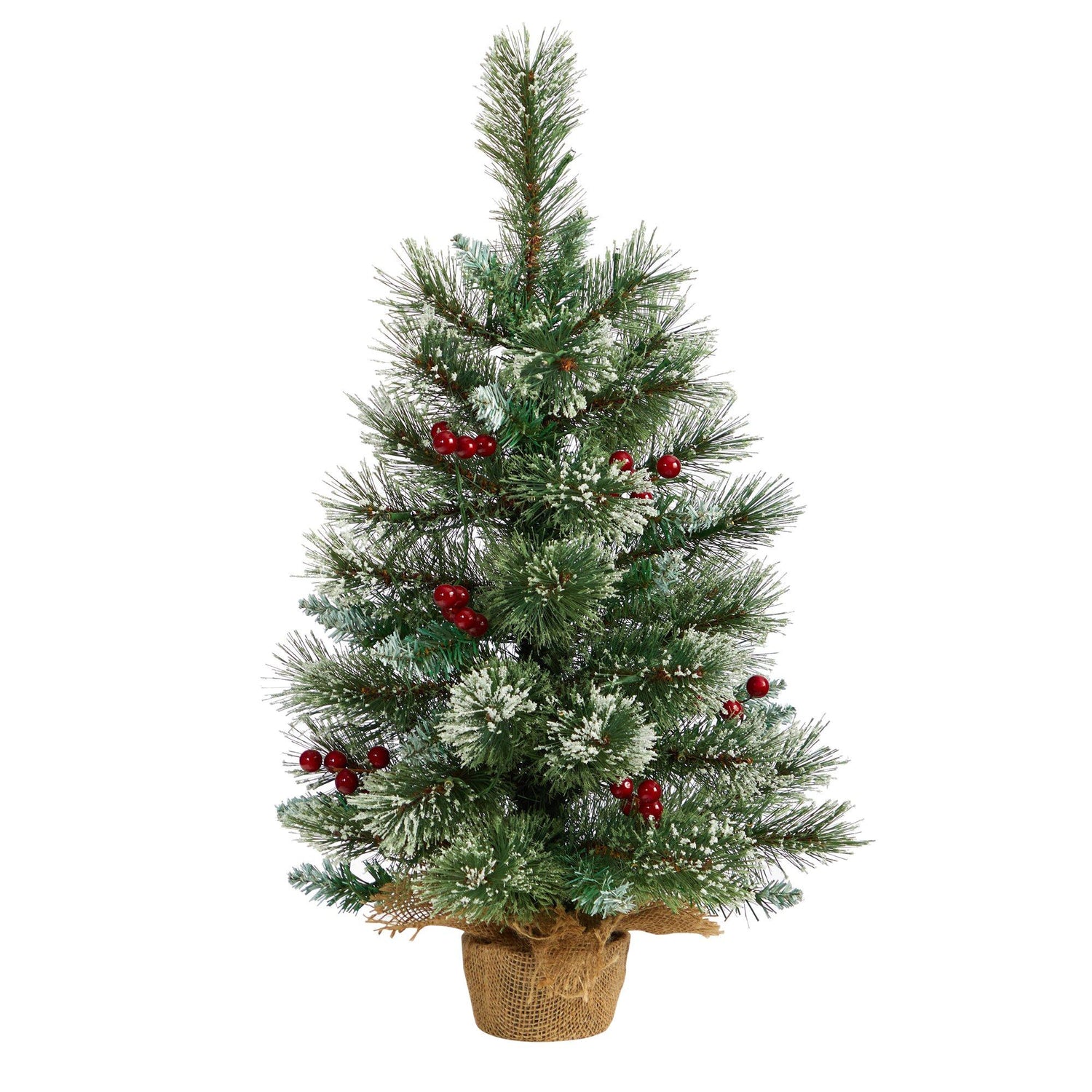 2’ Snow Tipped Pine and Berry Artificial Christmas Tree with 35 Warm White LED Lights in Burlap Base