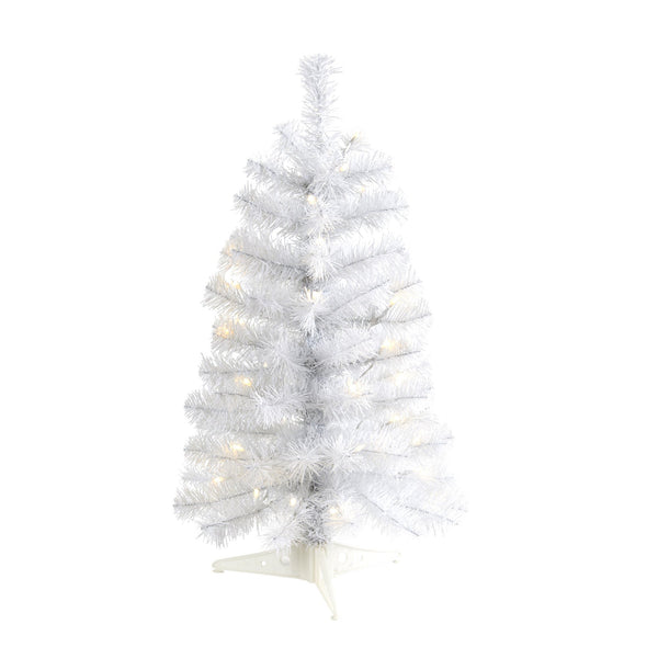 2’ White Artificial Christmas Tree with 35 LED Lights and 72 Bendable Branches