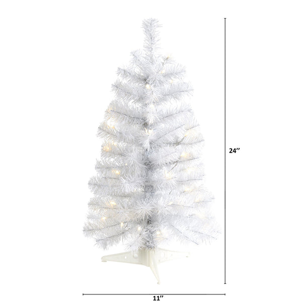 2’ White Artificial Christmas Tree with 35 LED Lights and 72 Bendable Branches