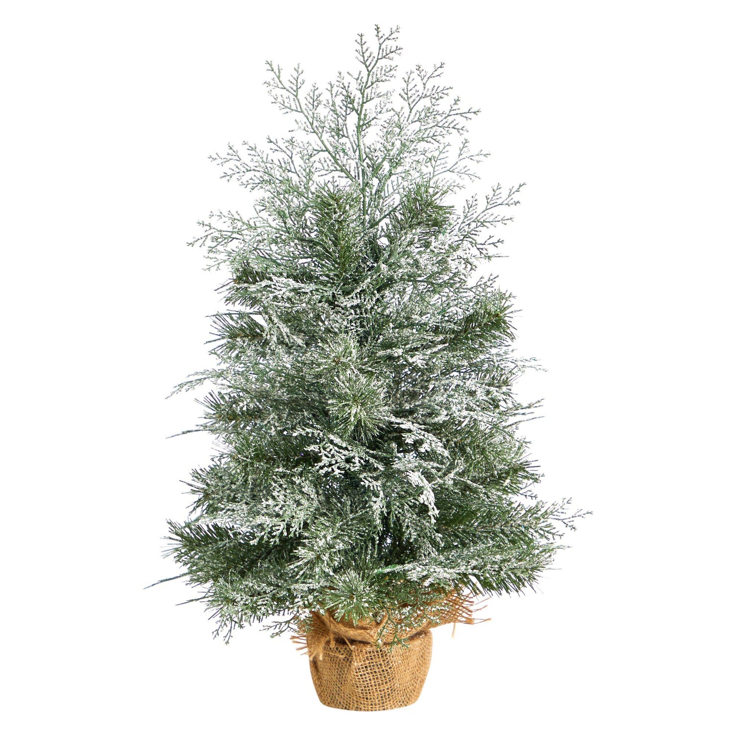 2’ Winter Frosted Artificial Christmas Tree with 35 LED Lights in Burlap Base