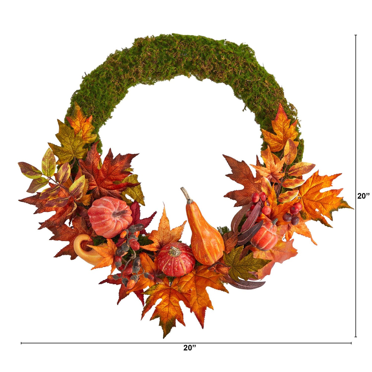 20” Autumn Pumpkin, Gourd and Fall Maple Leaf Artificial Wreath