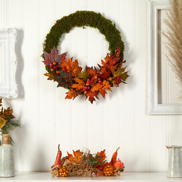 20” Fall Maple Leaf and Berries Artificial Autumn Wreath