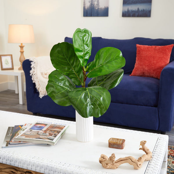 20” Fiddle Leaf Artificial Plant in White Planter