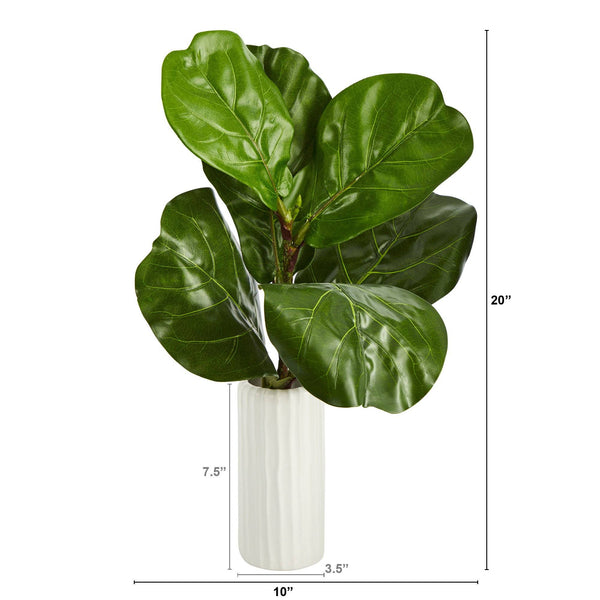 20” Fiddle Leaf Artificial Plant in White Planter