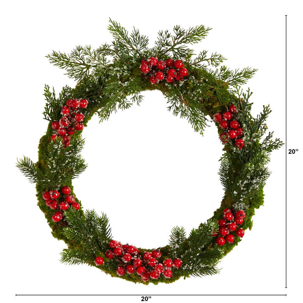 20” Iced Pine and Berries Artificial Christmas Wreath