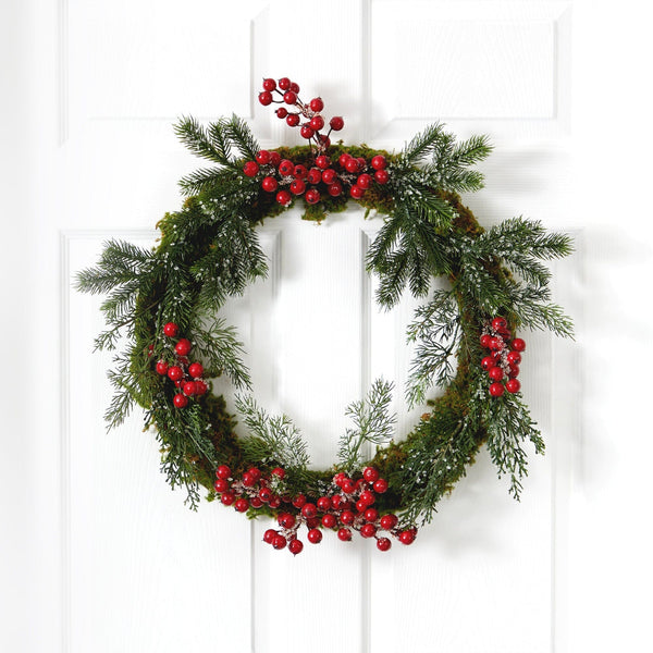 20” Iced Pine and Berries Artificial Christmas Wreath