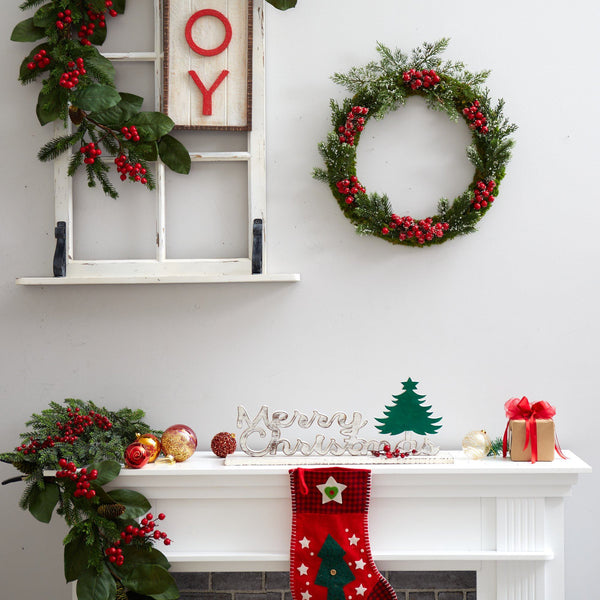 20” Iced Pine and Berries Artificial Christmas Wreath