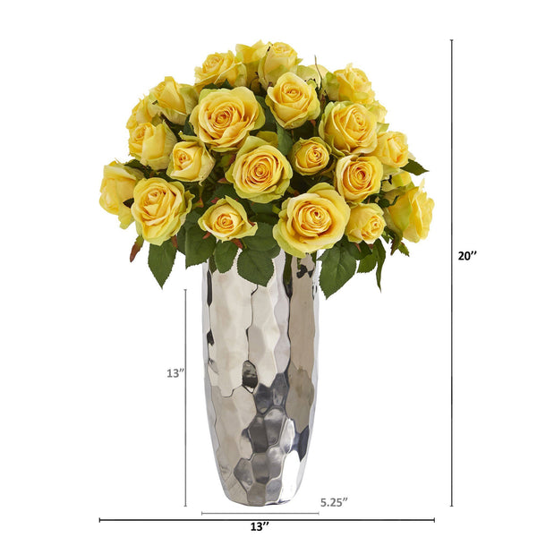 20” Rose Artificial Arrangement in Silver Vase