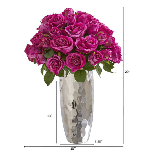 20” Rose Artificial Arrangement in Silver Vase