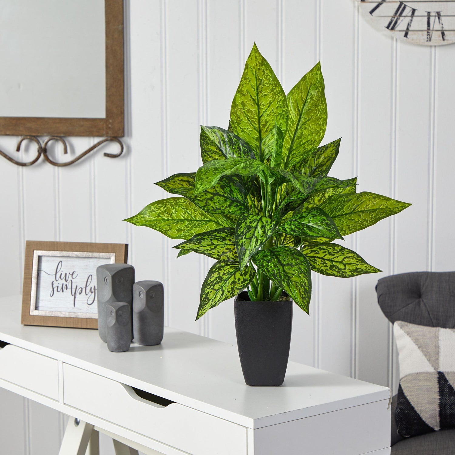 21” Dieffenbachia Artificial Plant in Black Planter