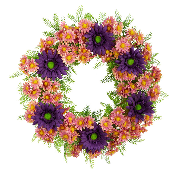 21” Mixed Daisy Artificial Wreath