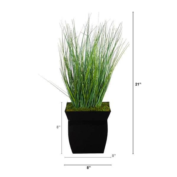 21” Onion Grass Artificial Plant in Black Metal Planter