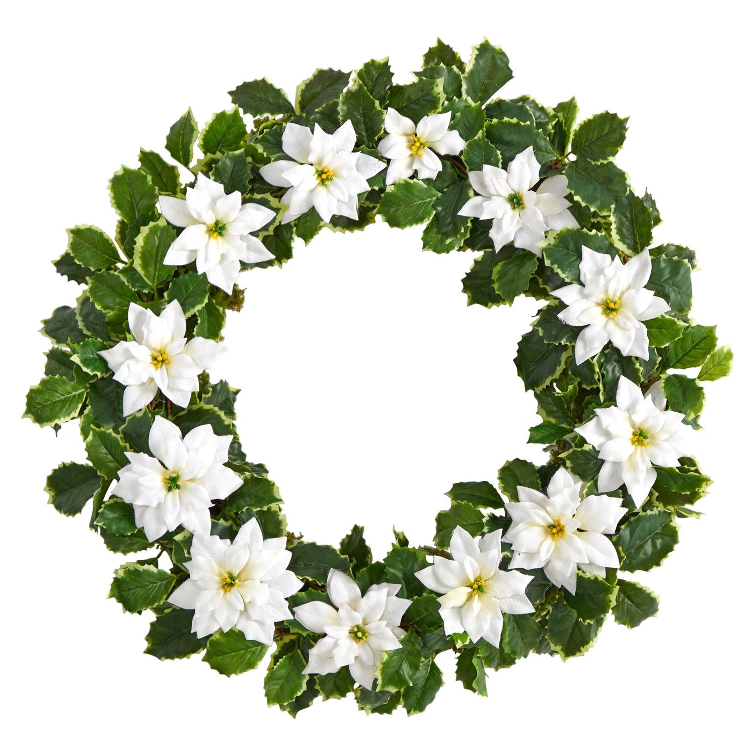 21” Poinsettia and Variegated Holly Artificial Christmas Wreath