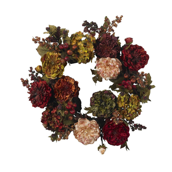 22" Autumn Hydrangea Peony Wreath"