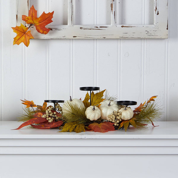 22” Fall Pumpkin and Maple Leaf Autumn Candelabrum