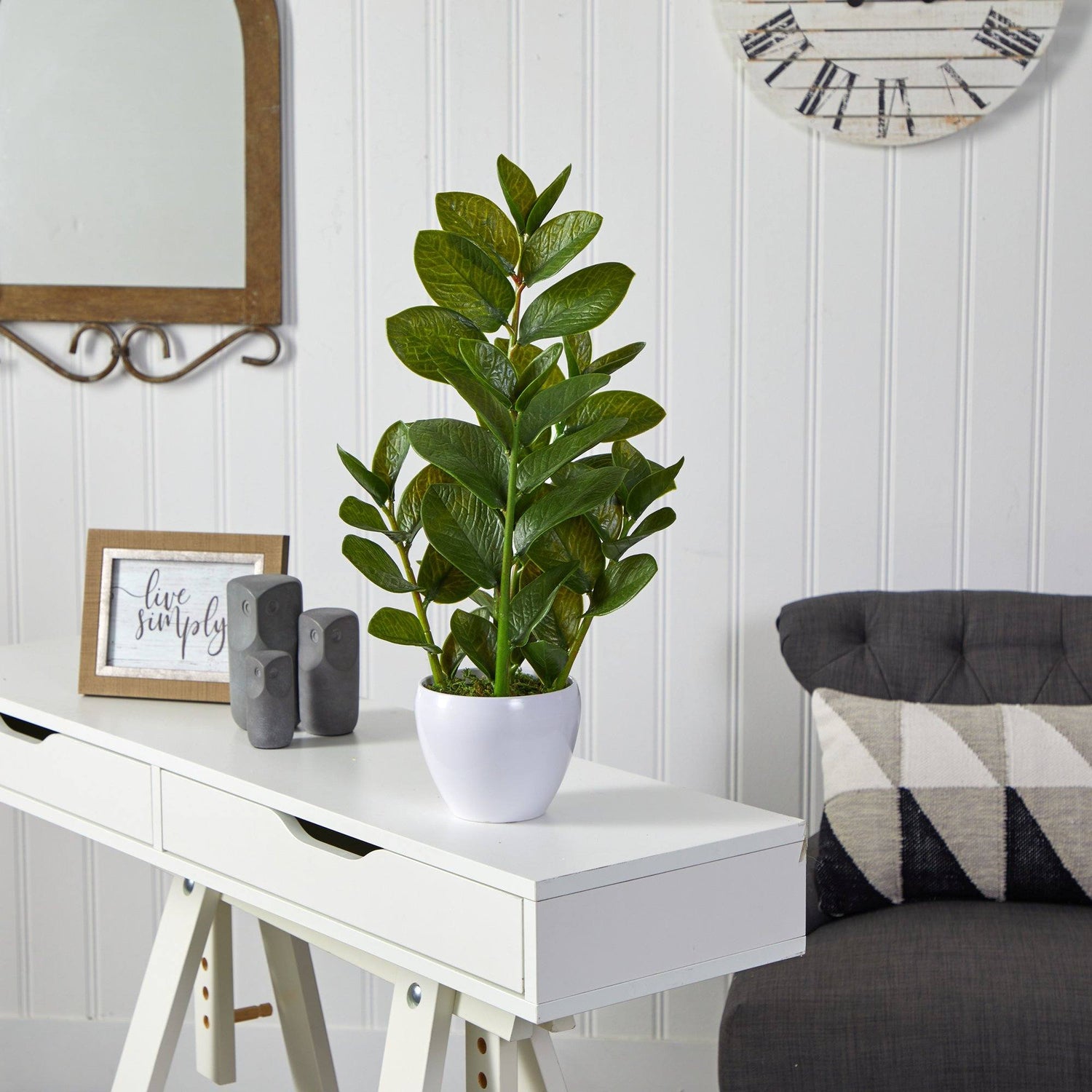 22” Zamioculcas Artificial Plant in White Planter