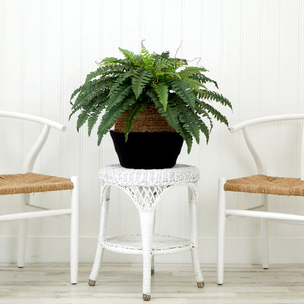 23" Artificial Boston Fern Plant with Handmade Jute & Cotton Basket DIY KIT