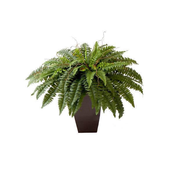 23” Artificial Boston Fern Plant with Tapered Bronze Square Metal Planter DIY KIT