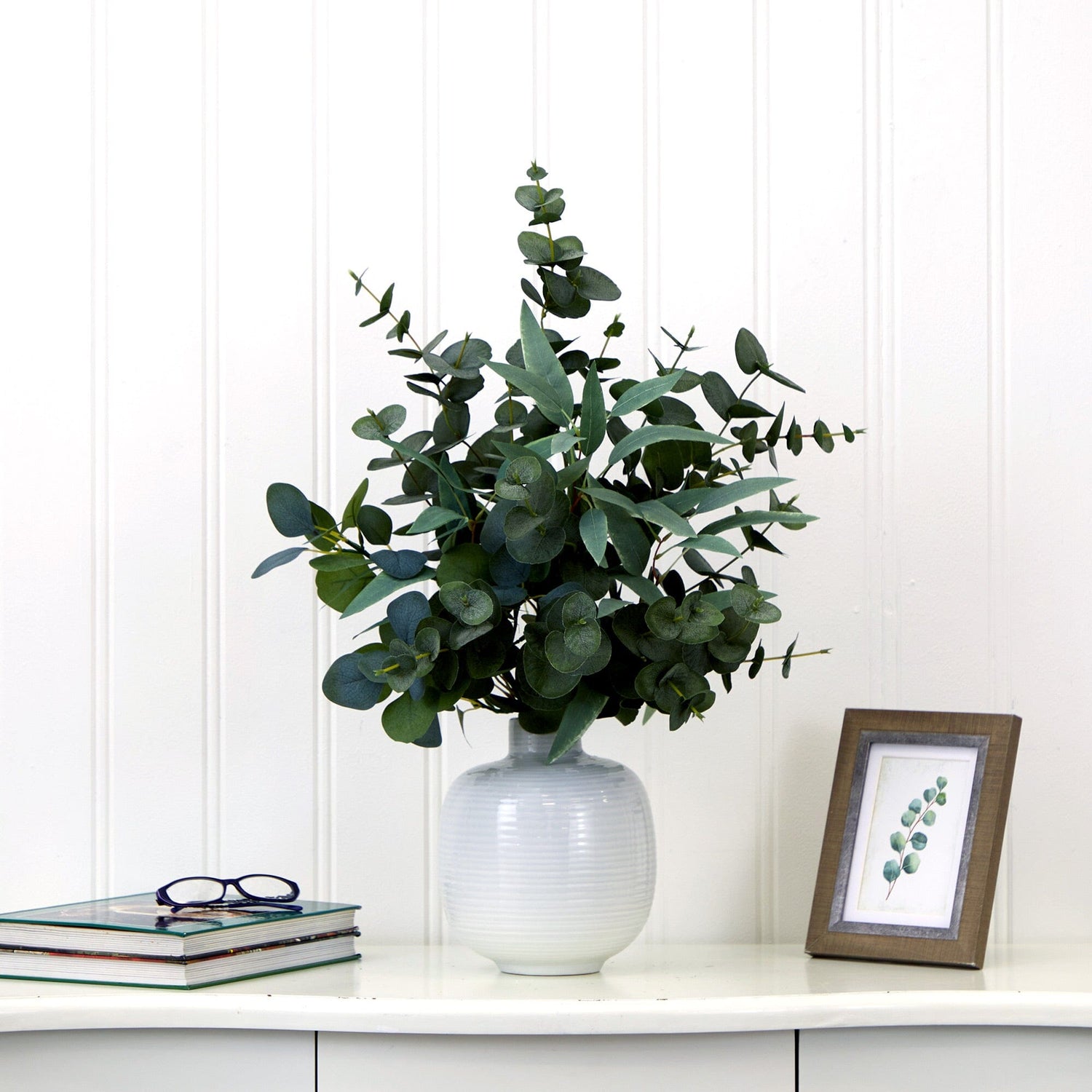 24” Artificial Eucalyptus Leaves Arrangement with Ceramic Planter