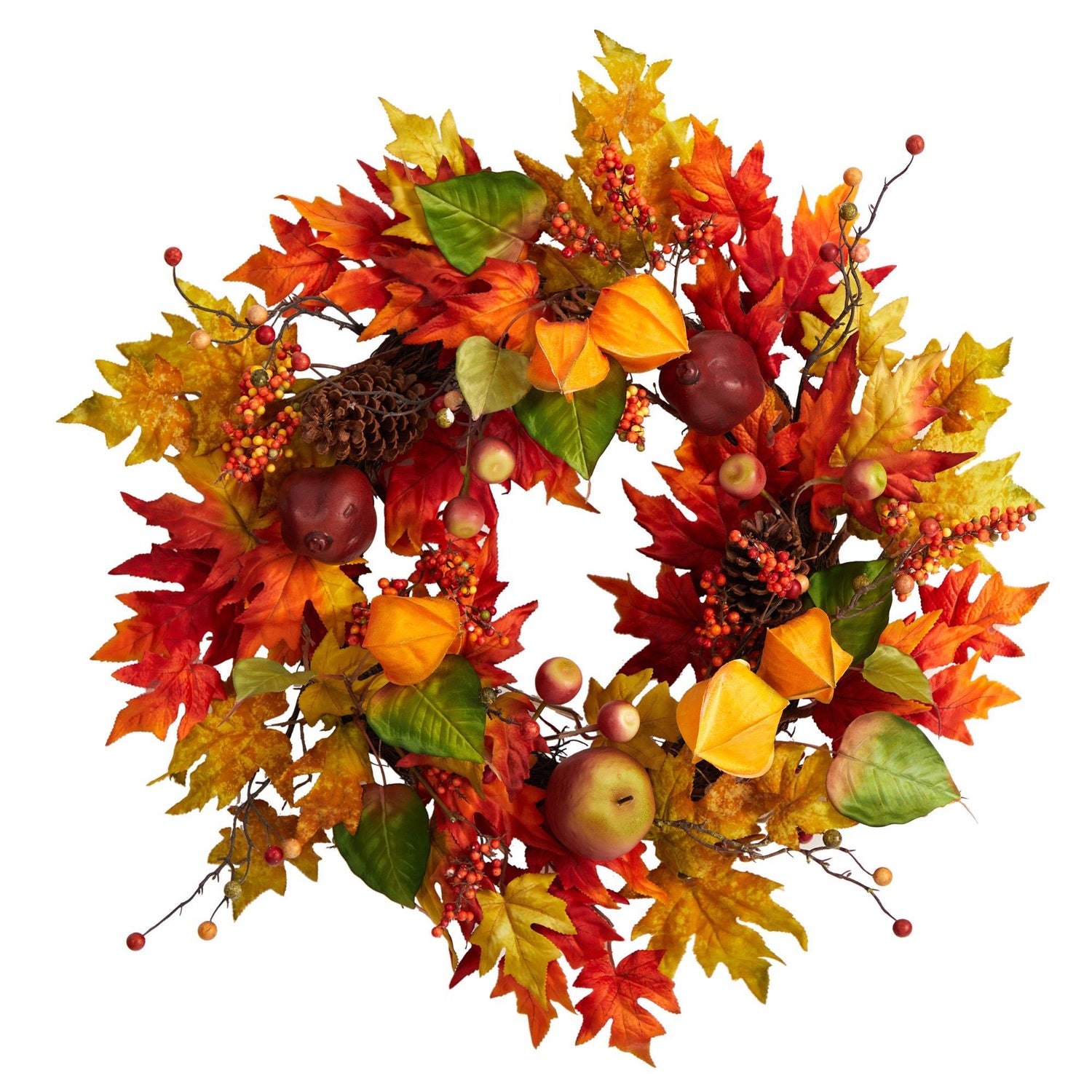 24” Autumn Maple Leaf and Berries Fall Artificial Wreath