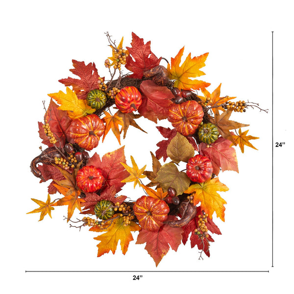 24” Autumn Pumpkin and Berries Artificial Fall Wreath