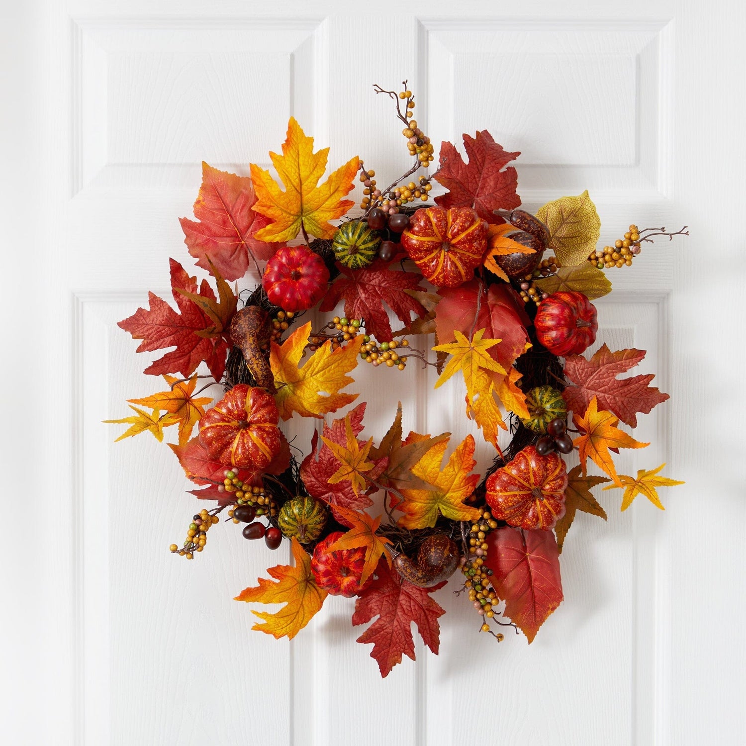 24” Autumn Pumpkin and Berries Artificial Fall Wreath