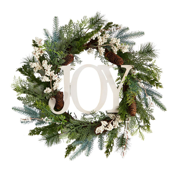 24” Christmas Joy Greenery Holiday Artificial Wreath