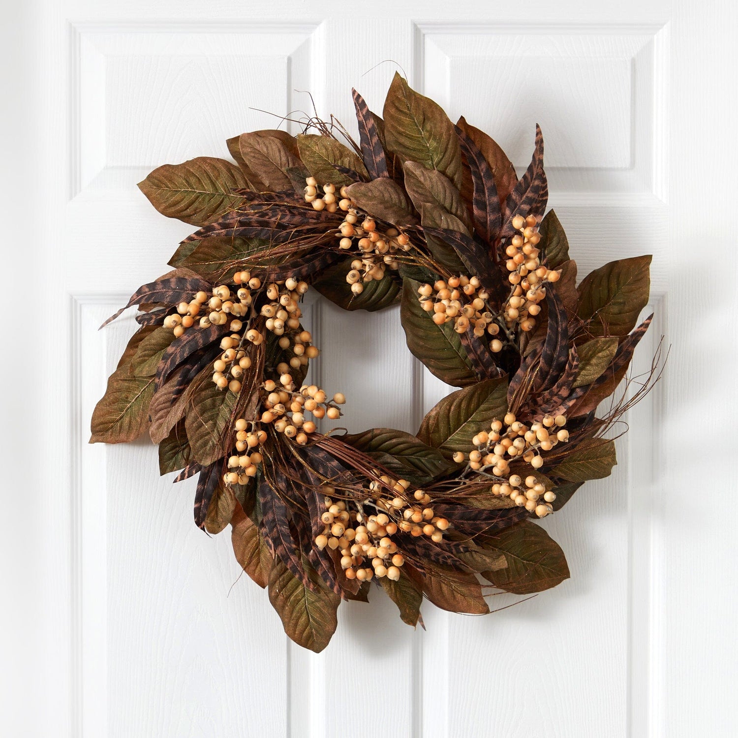 24" Feather and Berry Wreath"