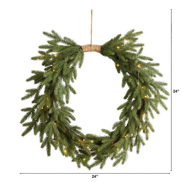 24" Holiday Christmas Pre-Lit Cascading Pine Wreath"