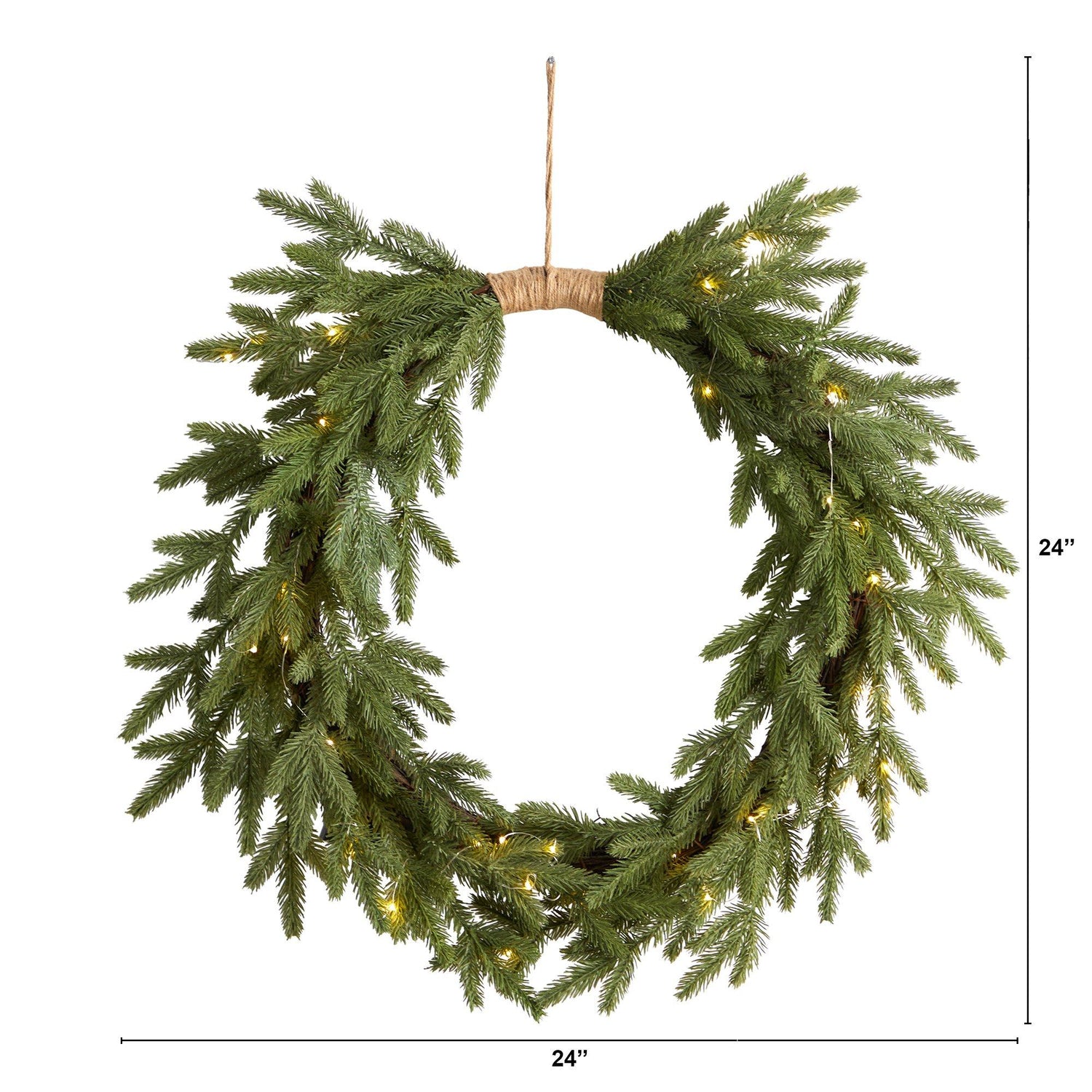 24" Holiday Christmas Pre-Lit Cascading Pine Wreath