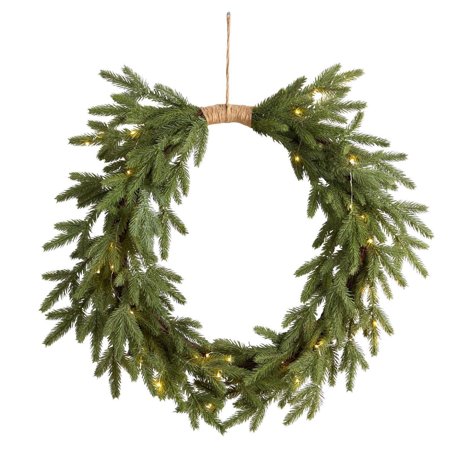 24" Holiday Christmas Pre-Lit Cascading Pine Wreath