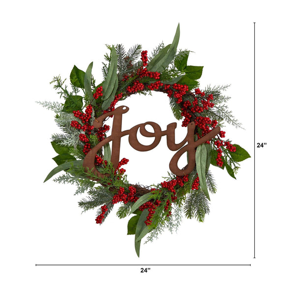 24” Joy and Berries Artificial Christmas Wreath